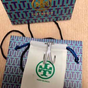 Tory Burch Silver C-Hoop Earrings | Classic Luxury Accessory